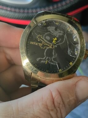 Invicta Men’s Gold-Tone Black Dial Watch - Snoopy Accent